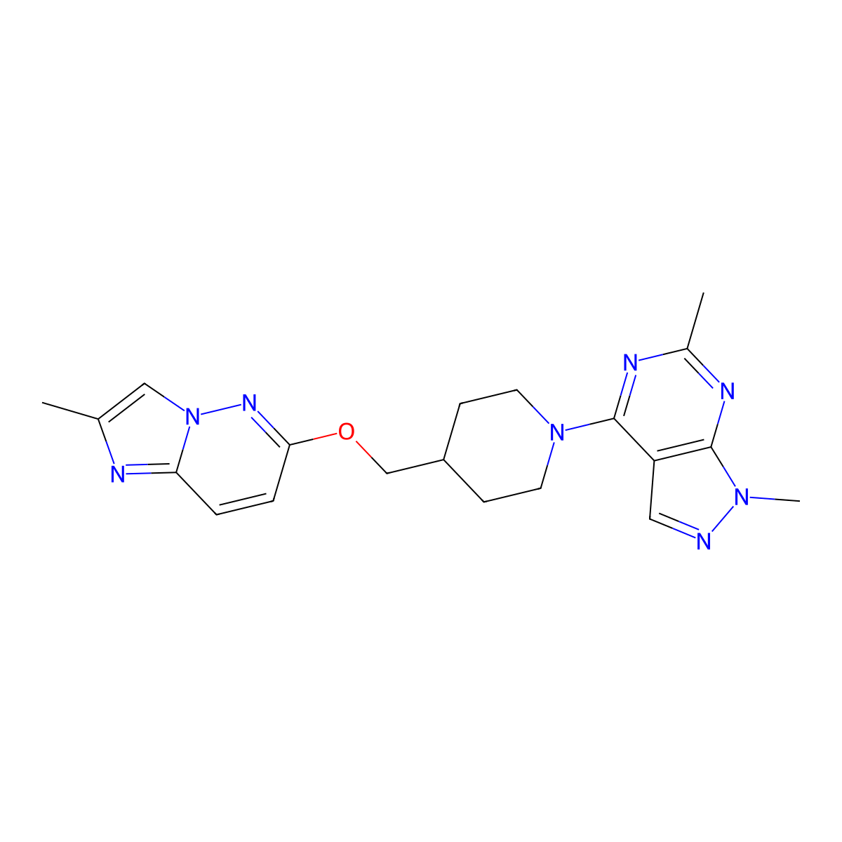 1-{1,6-dimethyl-1H-pyrazolo[3,4-d]pyrimidin-4-yl}-4-[({2-methylimidazo[1,2-b]pyridazin-6-yl}oxy)methyl]piperidine molecular structure, CAS 2549055-85-6