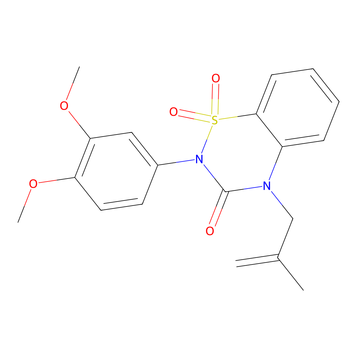 2-(3,4-dimethoxyphenyl)-4-(2-methylprop-2-en-1-yl)-3,4-dihydro-2H-1lambda6,2,4-benzothiadiazine-1,1,3-trione molecular structure, CAS 2549055-87-8