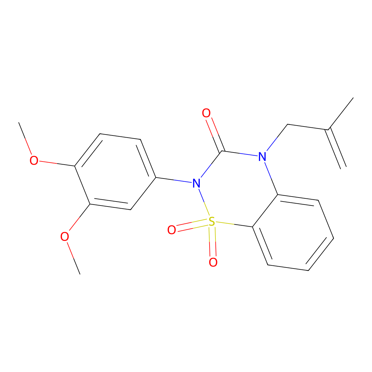 2-(3,4-dimethoxyphenyl)-4-(2-methylprop-2-en-1-yl)-3,4-dihydro-2H-1lambda6,2,4-benzothiadiazine-1,1,3-trione molecular structure, CAS 2549055-87-8