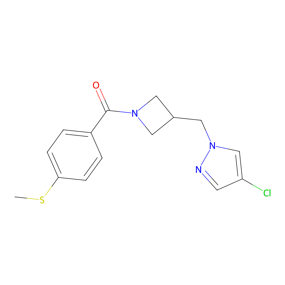 4-chloro-1-({1-[4-(methylsulfanyl)benzoyl]azetidin-3-yl}methyl)-1H-pyrazole molecular structure, CAS 2549055-92-5