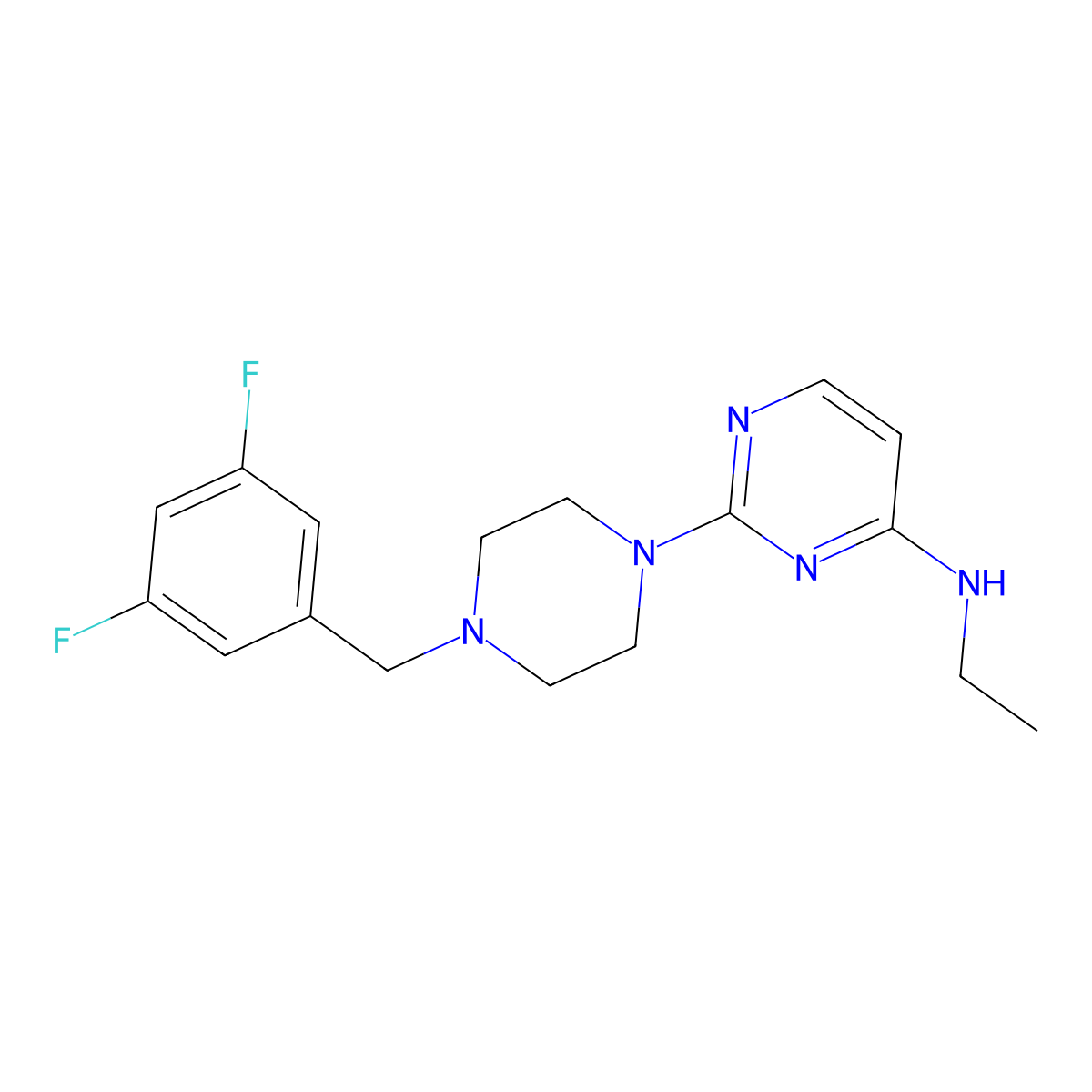 2-{4-[(3,5-difluorophenyl)methyl]piperazin-1-yl}-N-ethylpyrimidin-4-amine molecular structure, CAS 2549055-94-7