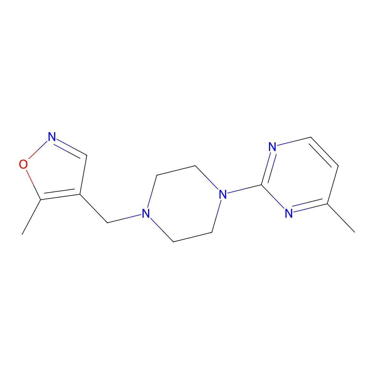 4-Methyl-2-{4-[(5-methyl-1,2-oxazol-4-yl)methyl]piperazin-1-yl}pyrimidine molecular structure, CAS 2549055-95-8