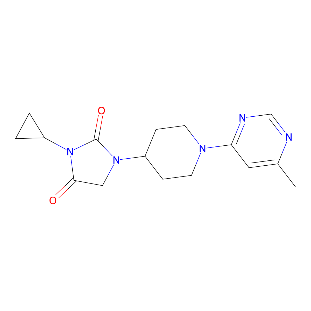 3-Cyclopropyl-1-[1-(6-methylpyrimidin-4-yl)piperidin-4-yl]imidazolidine-2,4-dione molecular structure, CAS 2549055-96-9