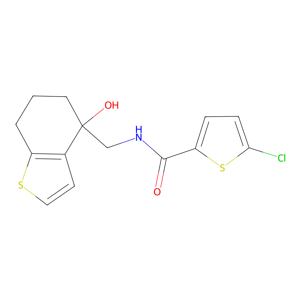 5-chloro-N-[(4-hydroxy-4,5,6,7-tetrahydro-1-benzothiophen-4-yl)methyl]thiophene-2-carboxamide molecular structure, CAS 2549055-98-1
