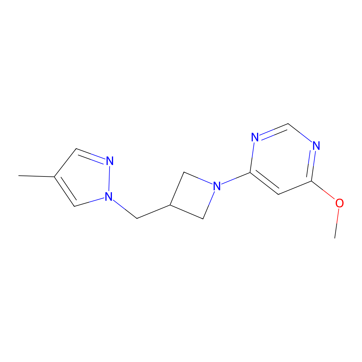 4-methoxy-6-{3-[(4-methyl-1H-pyrazol-1-yl)methyl]azetidin-1-yl}pyrimidine molecular structure, CAS 2549056-00-8