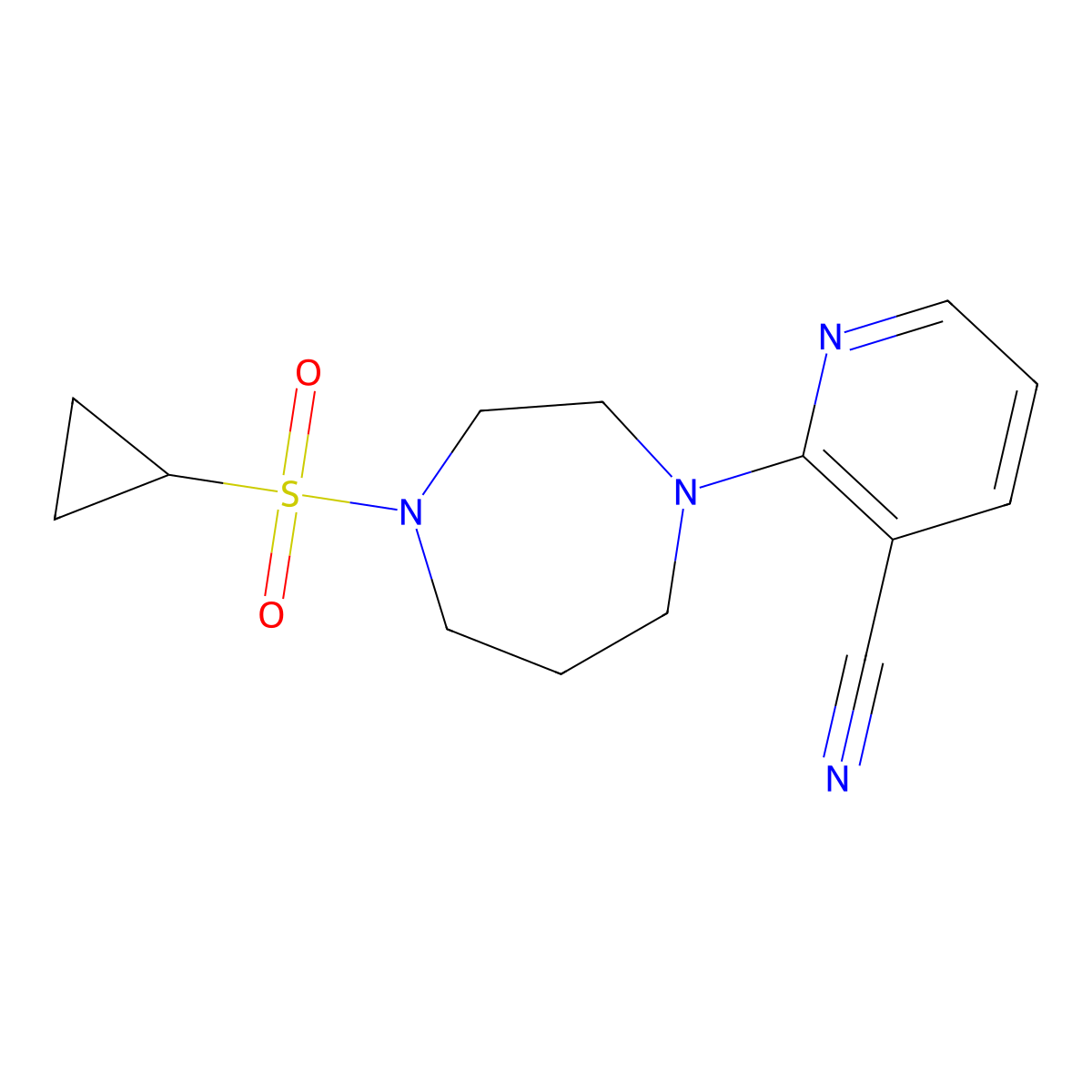 2-[4-(Cyclopropanesulfonyl)-1,4-diazepan-1-yl]pyridine-3-carbonitrile molecular structure, CAS 2549056-01-9