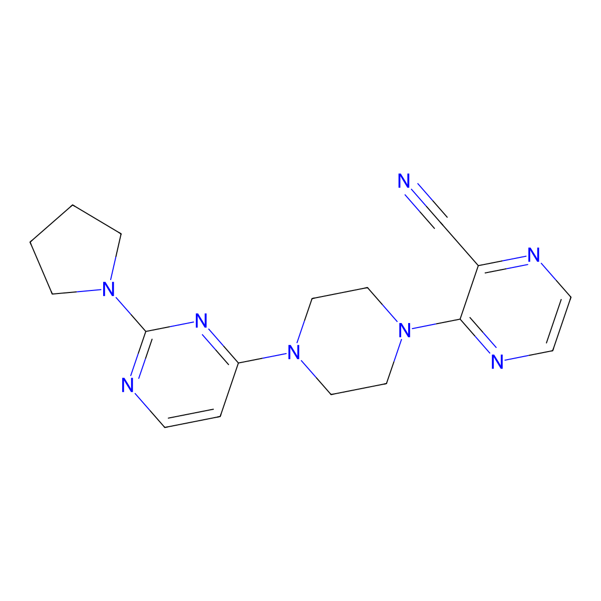 3-{4-[2-(Pyrrolidin-1-yl)pyrimidin-4-yl]piperazin-1-yl}pyrazine-2-carbonitrile molecular structure, CAS 2549056-04-2