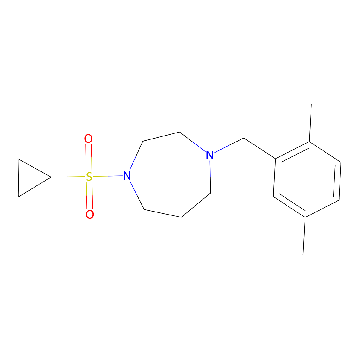 1-(Cyclopropanesulfonyl)-4-[(2,5-dimethylphenyl)methyl]-1,4-diazepane molecular structure, CAS 2549056-06-4