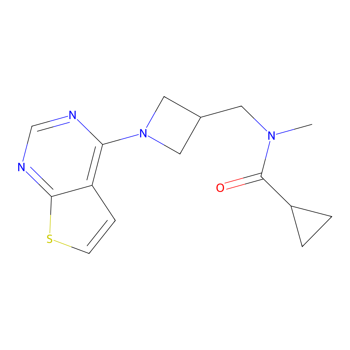 N-methyl-N-[(1-{thieno[2,3-d]pyrimidin-4-yl}azetidin-3-yl)methyl]cyclopropanecarboxamide molecular structure, CAS 2549056-07-5