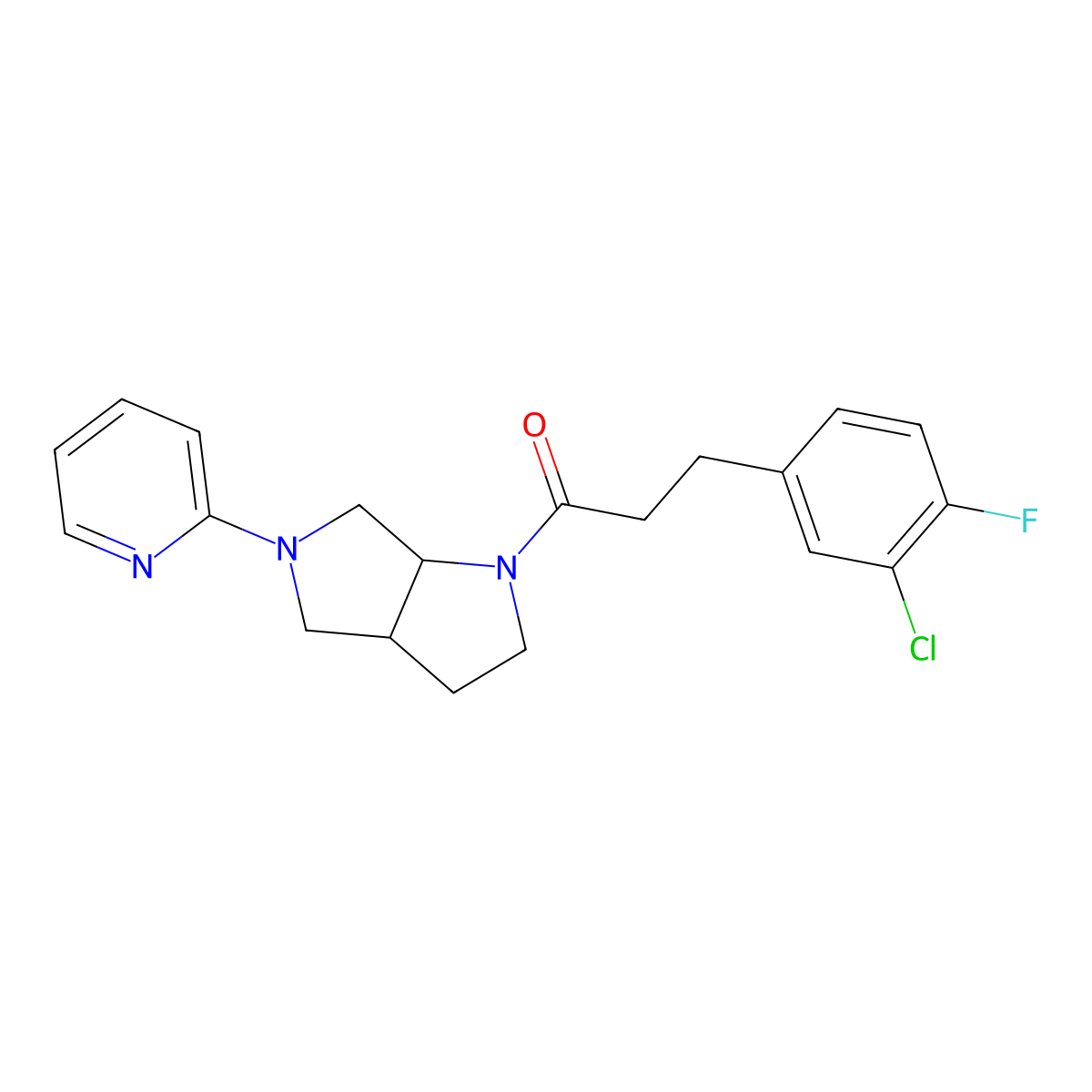 3-(3-Chloro-4-fluorophenyl)-1-[5-(pyridin-2-yl)-octahydropyrrolo[3,4-b]pyrrol-1-yl]propan-1-one molecular structure, CAS 2549056-08-6