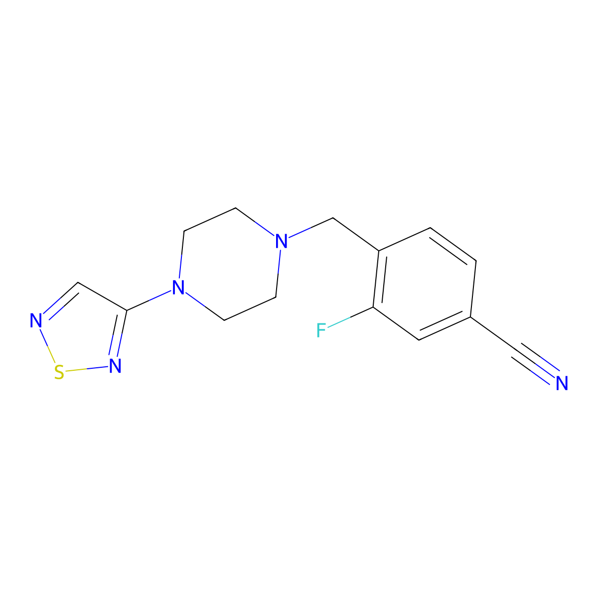3-Fluoro-4-{[4-(1,2,5-thiadiazol-3-yl)piperazin-1-yl]methyl}benzonitrile molecular structure, CAS 2549056-09-7