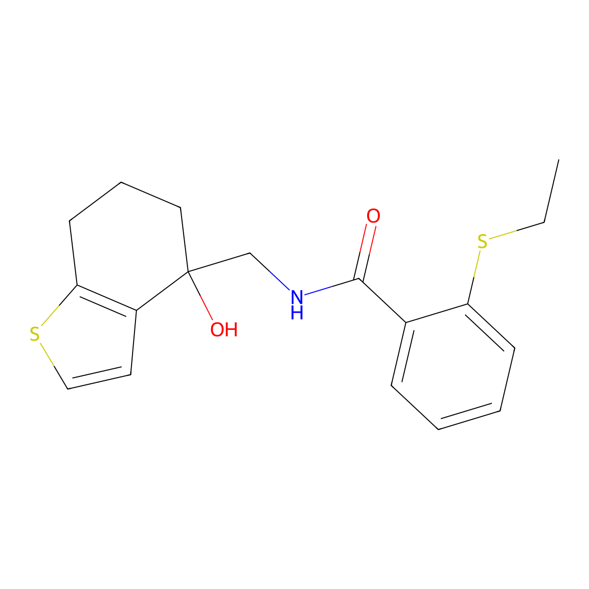 2-(ethylsulfanyl)-N-[(4-hydroxy-4,5,6,7-tetrahydro-1-benzothiophen-4-yl)methyl]benzamide molecular structure, CAS 2549056-10-0