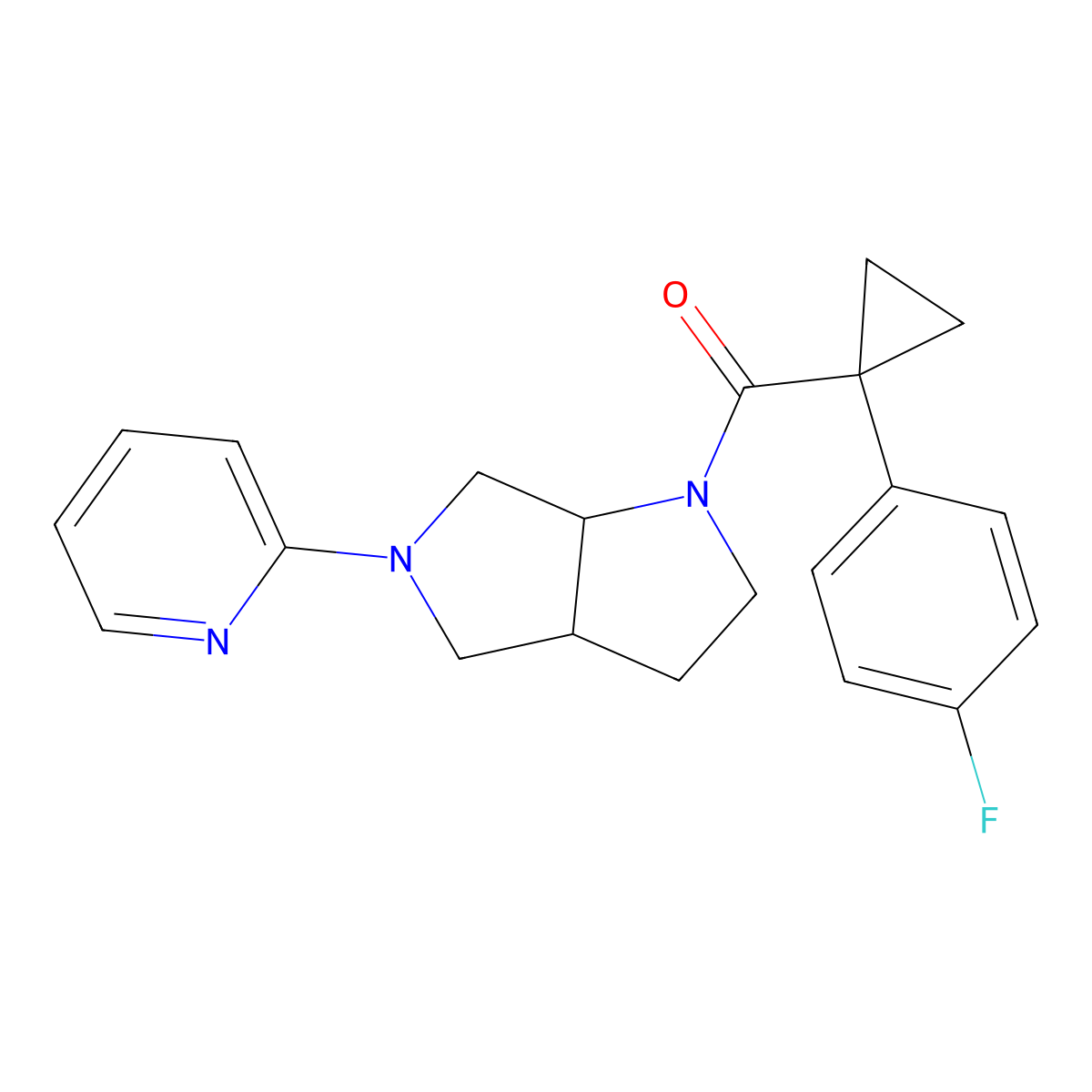 2-{1-[1-(4-Fluorophenyl)cyclopropanecarbonyl]-octahydropyrrolo[2,3-c]pyrrol-5-yl}pyridine molecular structure, CAS 2549056-12-2
