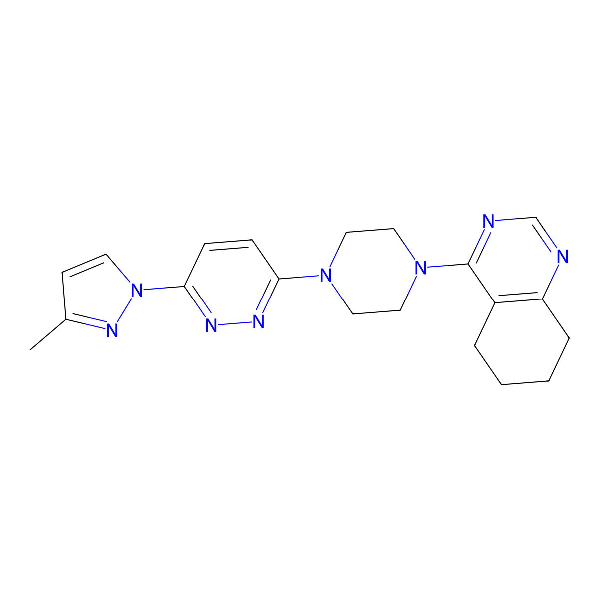 4-{4-[6-(3-methyl-1H-pyrazol-1-yl)pyridazin-3-yl]piperazin-1-yl}-5,6,7,8-tetrahydroquinazoline molecular structure, CAS 2549056-18-8