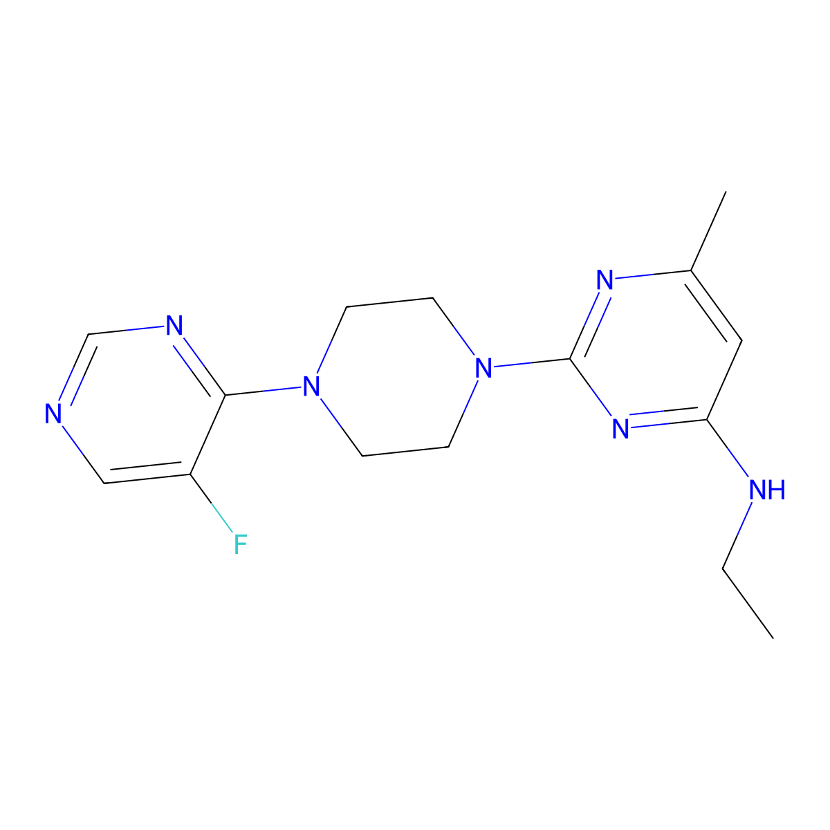 N-ethyl-2-[4-(5-fluoropyrimidin-4-yl)piperazin-1-yl]-6-methylpyrimidin-4-amine molecular structure, CAS 2549056-23-5