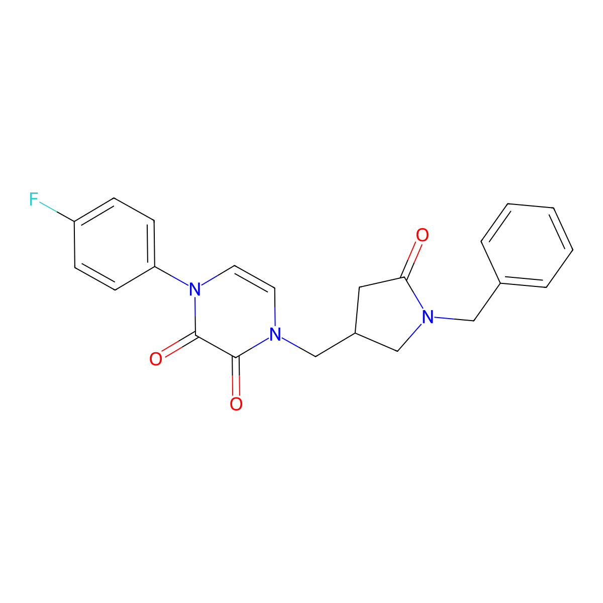 1-[(1-Benzyl-5-oxopyrrolidin-3-yl)methyl]-4-(4-fluorophenyl)-1,2,3,4-tetrahydropyrazine-2,3-dione molecular structure, CAS 2549056-24-6