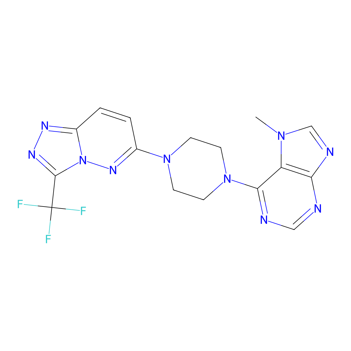 7-methyl-6-{4-[3-(trifluoromethyl)-[1,2,4]triazolo[4,3-b]pyridazin-6-yl]piperazin-1-yl}-7H-purine molecular structure, CAS 2549056-29-1