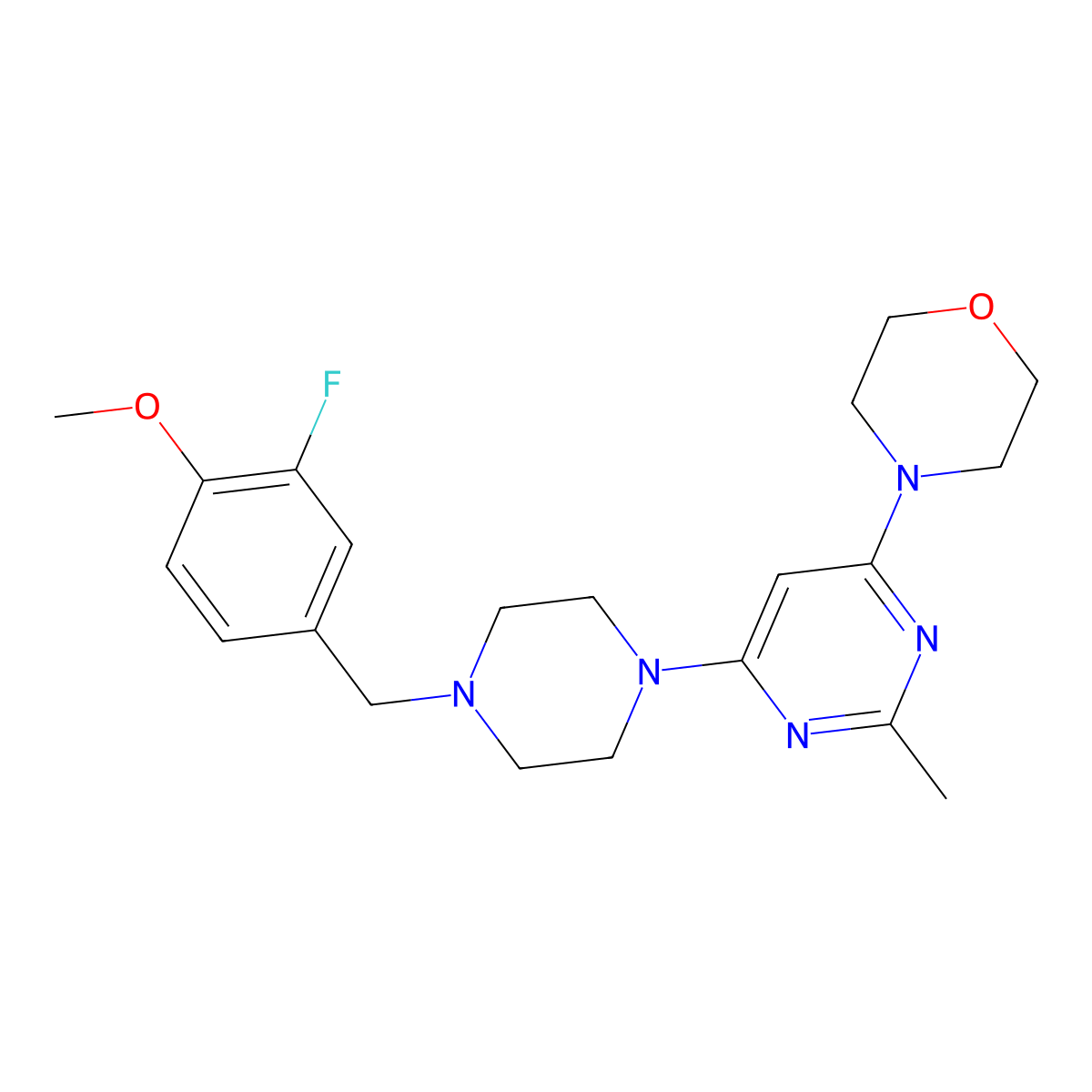 4-(6-{4-[(3-Fluoro-4-methoxyphenyl)methyl]piperazin-1-yl}-2-methylpyrimidin-4-yl)morpholine molecular structure, CAS 2549056-35-9