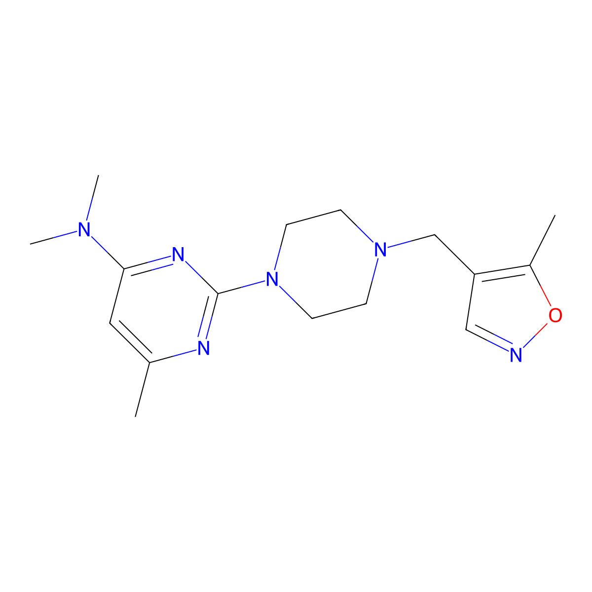 N,N,6-trimethyl-2-{4-[(5-methyl-1,2-oxazol-4-yl)methyl]piperazin-1-yl}pyrimidin-4-amine molecular structure, CAS 2549056-39-3