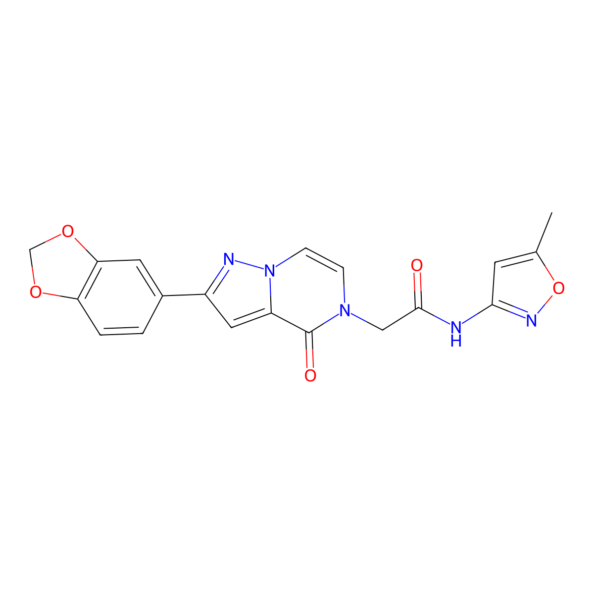2-[2-(2H-1,3-benzodioxol-5-yl)-4-oxo-4H,5H-pyrazolo[1,5-a]pyrazin-5-yl]-N-(5-methyl-1,2-oxazol-3-yl)acetamide molecular structure, CAS 2549056-40-6