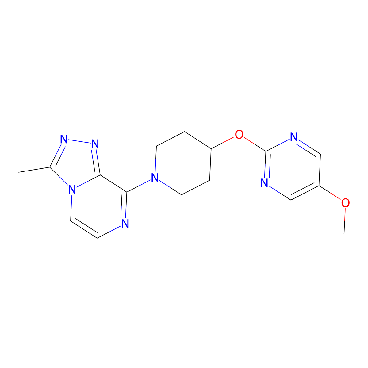 5-Methoxy-2-[(1-{3-methyl-[1,2,4]triazolo[4,3-a]pyrazin-8-yl}piperidin-4-yl)oxy]pyrimidine molecular structure, CAS 2549056-43-9