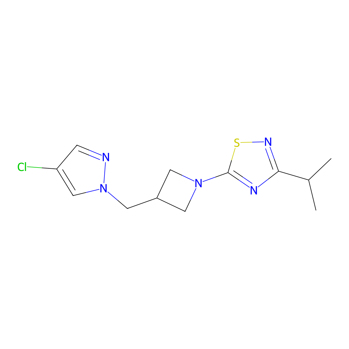 5-{3-[(4-chloro-1H-pyrazol-1-yl)methyl]azetidin-1-yl}-3-(propan-2-yl)-1,2,4-thiadiazole molecular structure, CAS 2549056-45-1