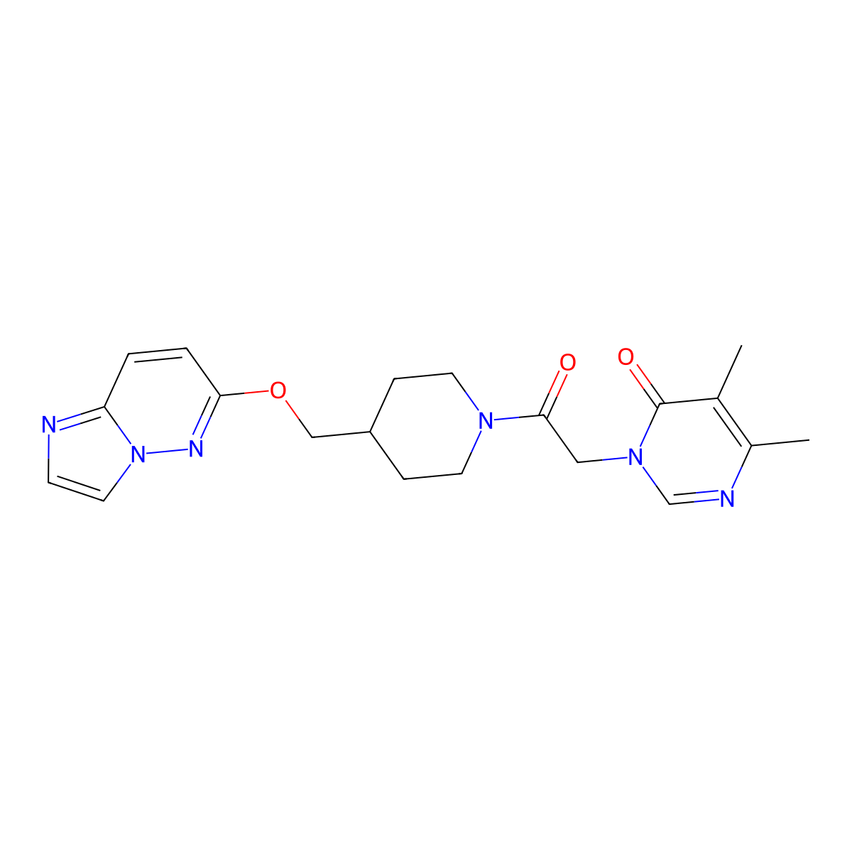 3-{2-[4-({Imidazo[1,2-b]pyridazin-6-yloxy}methyl)piperidin-1-yl]-2-oxoethyl}-5,6-dimethyl-3,4-dihydropyrimidin-4-one molecular structure, CAS 2549056-46-2