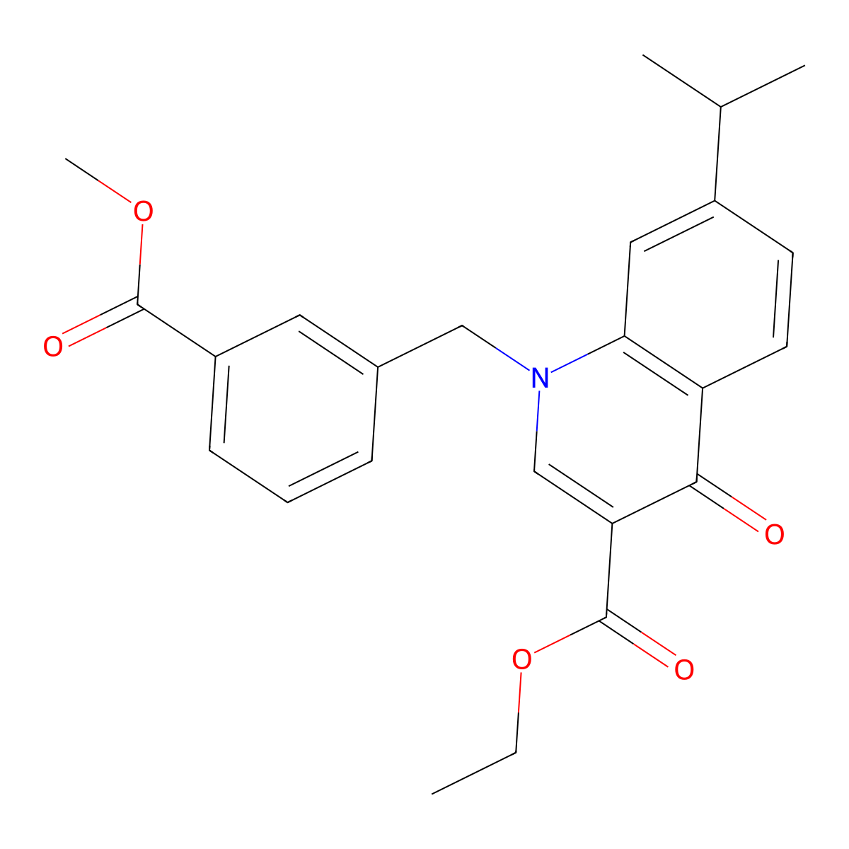 Ethyl 1-{[3-(methoxycarbonyl)phenyl]methyl}-4-oxo-7-(propan-2-yl)-1,4-dihydroquinoline-3-carboxylate molecular structure, CAS 2549056-49-5