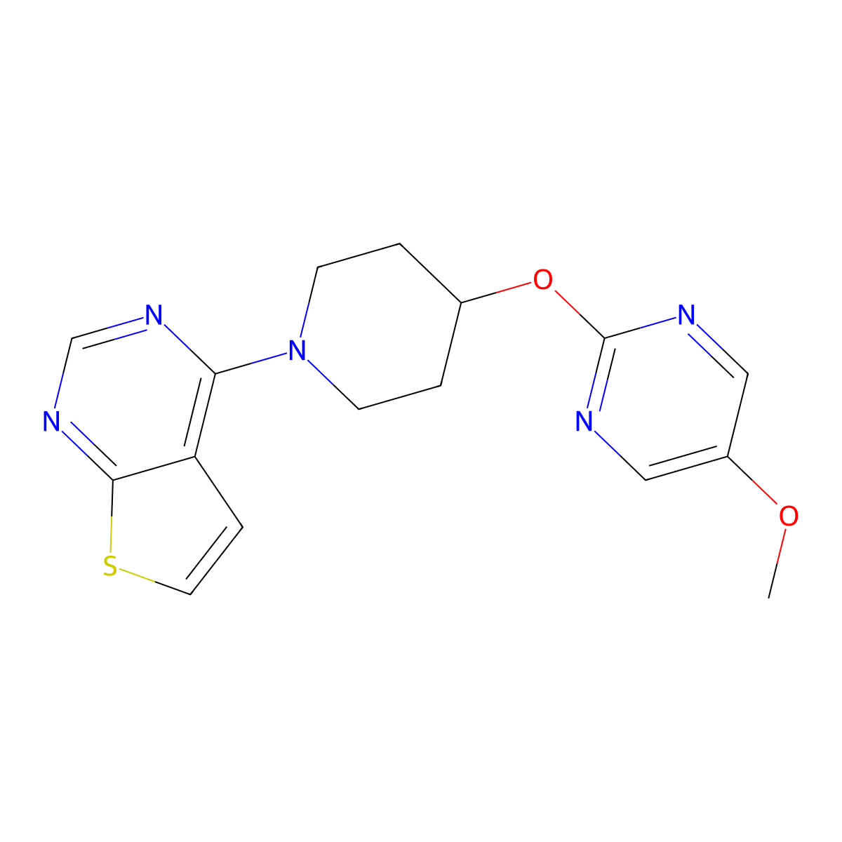 5-Methoxy-2-[(1-{thieno[2,3-d]pyrimidin-4-yl}piperidin-4-yl)oxy]pyrimidine molecular structure, CAS 2549056-52-0