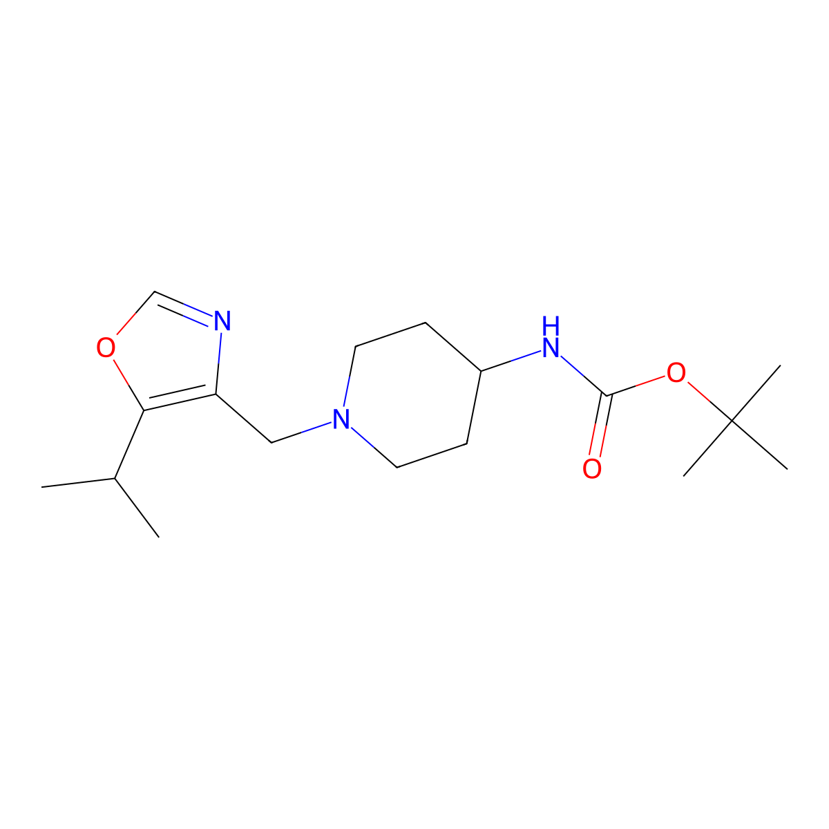 tert-butyl N-(1-{[5-(propan-2-yl)-1,3-oxazol-4-yl]methyl}piperidin-4-yl)carbamate molecular structure, CAS 2549056-58-6