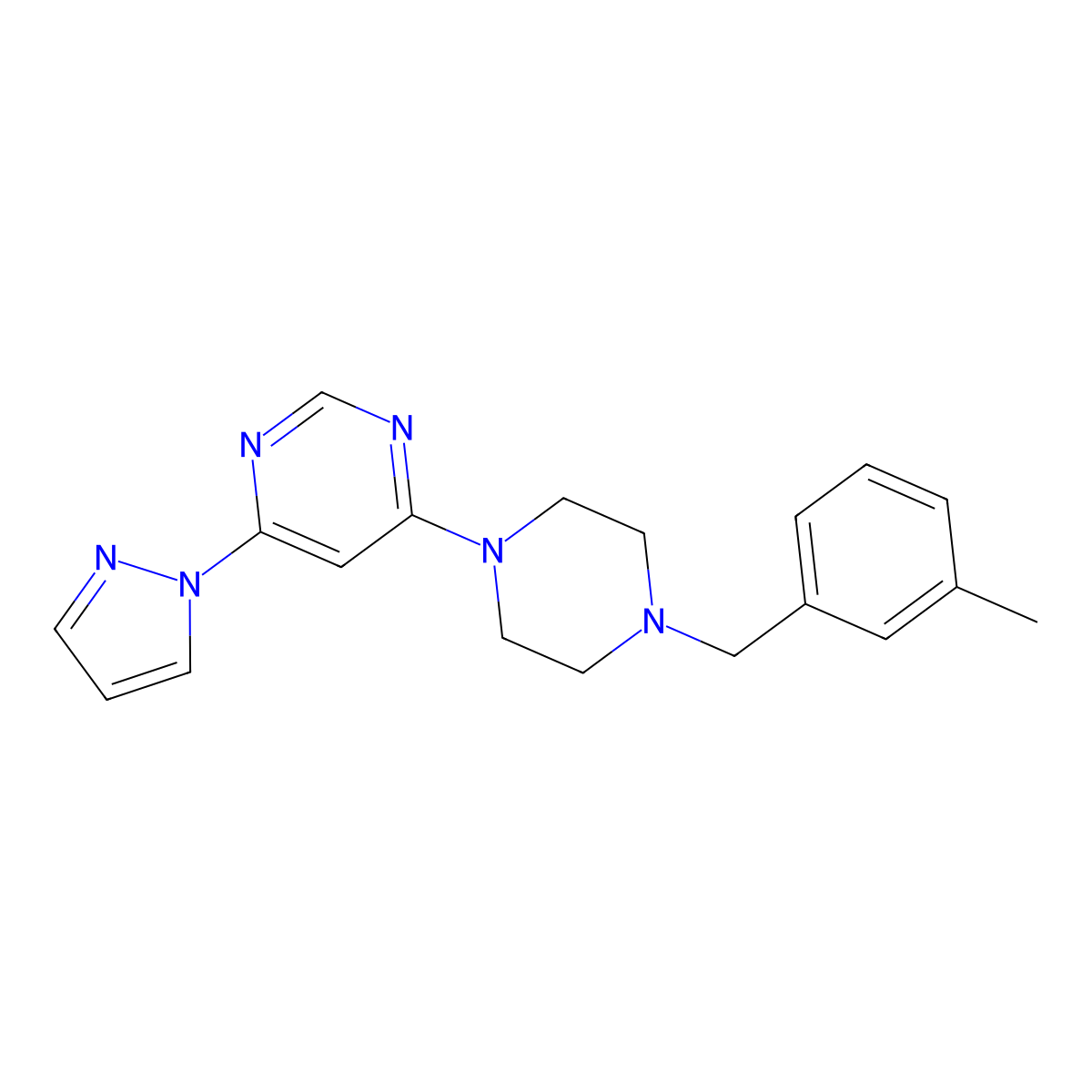 4-{4-[(3-methylphenyl)methyl]piperazin-1-yl}-6-(1H-pyrazol-1-yl)pyrimidine molecular structure, CAS 2549056-69-9