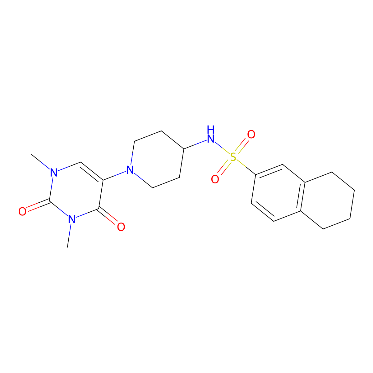 N-[1-(1,3-dimethyl-2,4-dioxo-1,2,3,4-tetrahydropyrimidin-5-yl)piperidin-4-yl]-5,6,7,8-tetrahydronaphthalene-2-sulfonamide molecular structure, CAS 2549056-70-2