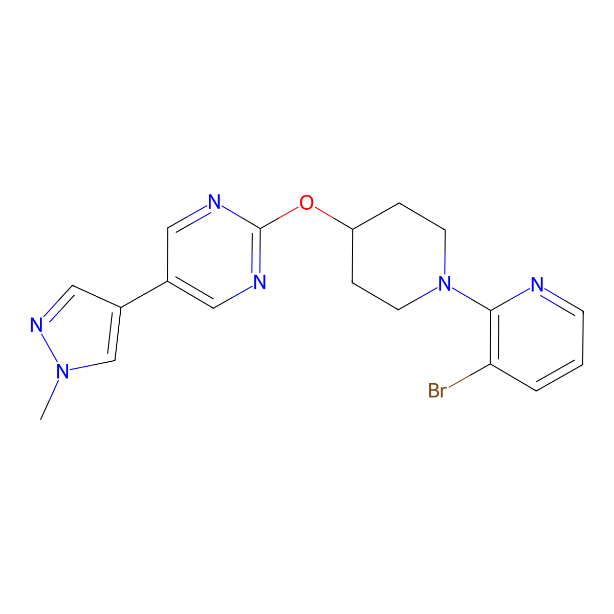 2-{[1-(3-bromopyridin-2-yl)piperidin-4-yl]oxy}-5-(1-methyl-1H-pyrazol-4-yl)pyrimidine molecular structure, CAS 2549056-73-5