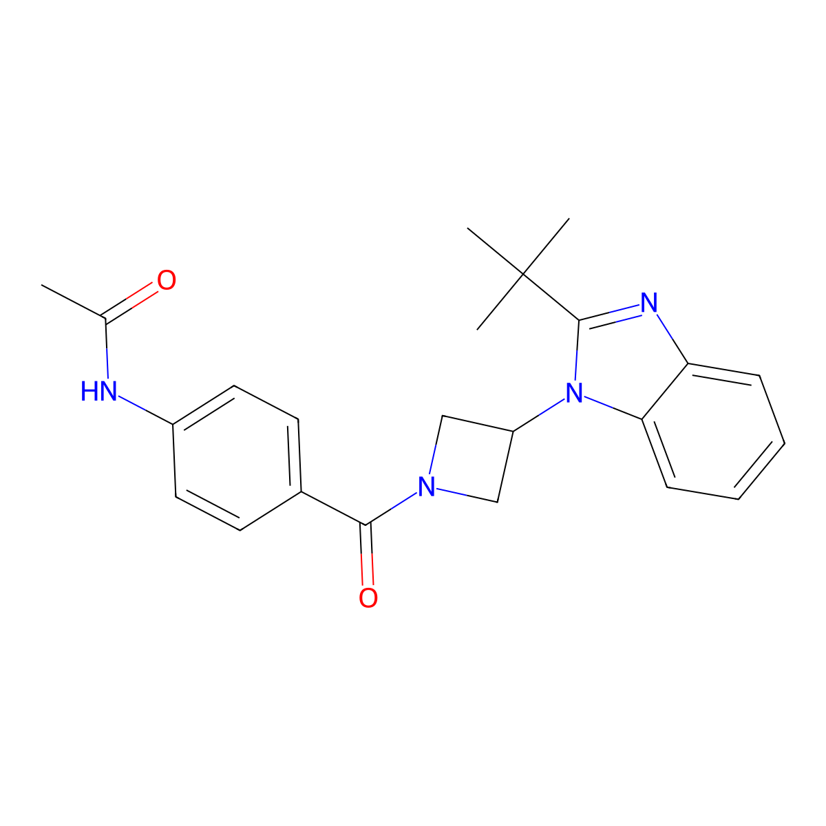 N-{4-[3-(2-tert-butyl-1H-1,3-benzodiazol-1-yl)azetidine-1-carbonyl]phenyl}acetamide molecular structure, CAS 2549056-75-7