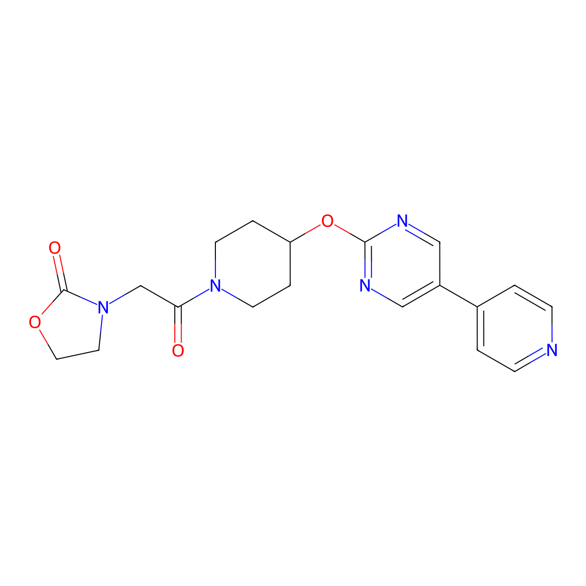 3-[2-Oxo-2-(4-{[5-(pyridin-4-yl)pyrimidin-2-yl]oxy}piperidin-1-yl)ethyl]-1,3-oxazolidin-2-one molecular structure, CAS 2549056-78-0