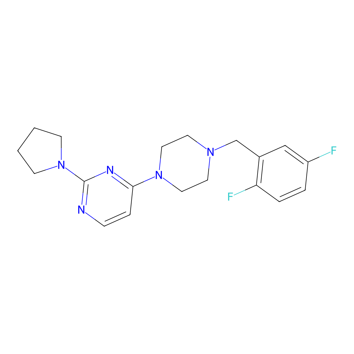 4-{4-[(2,5-Difluorophenyl)methyl]piperazin-1-yl}-2-(pyrrolidin-1-yl)pyrimidine molecular structure, CAS 2549056-79-1