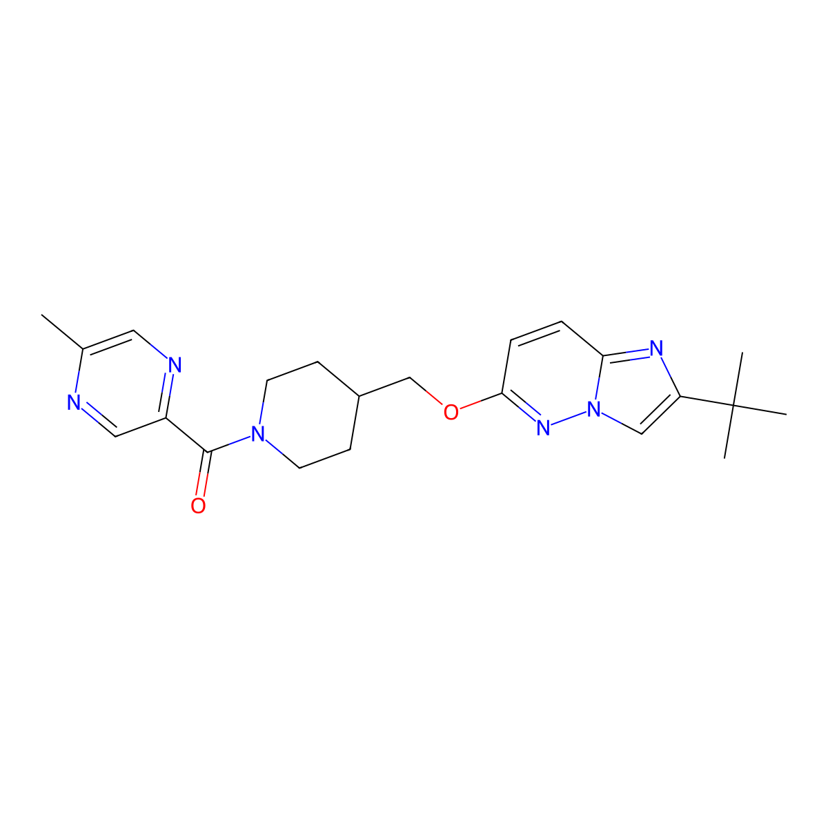 2-{4-[({2-Tert-butylimidazo[1,2-b]pyridazin-6-yl}oxy)methyl]piperidine-1-carbonyl}-5-methylpyrazine molecular structure, CAS 2549056-80-4