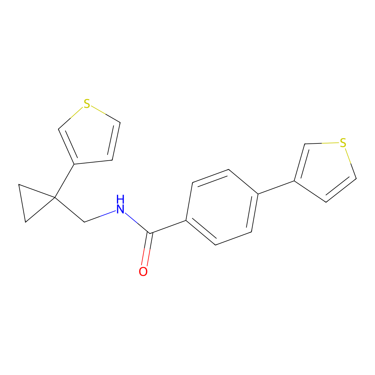 4-(thiophen-3-yl)-N-{[1-(thiophen-3-yl)cyclopropyl]methyl}benzamide molecular structure, CAS 2549056-85-9