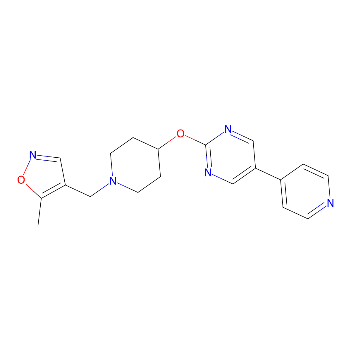 2-({1-[(5-Methyl-1,2-oxazol-4-yl)methyl]piperidin-4-yl}oxy)-5-(pyridin-4-yl)pyrimidine molecular structure, CAS 2549056-87-1