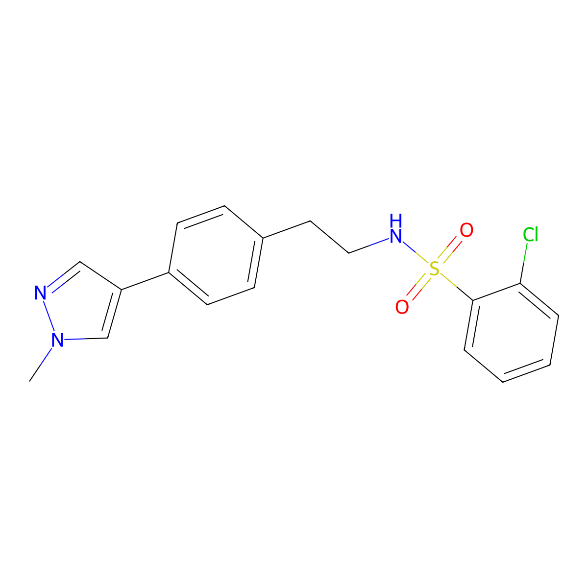 2-chloro-N-{2-[4-(1-methyl-1H-pyrazol-4-yl)phenyl]ethyl}benzene-1-sulfonamide molecular structure, CAS 2549062-35-1