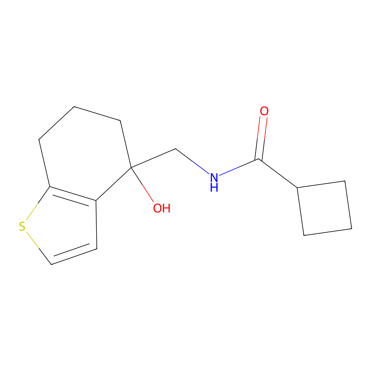 N-[(4-hydroxy-4,5,6,7-tetrahydro-1-benzothiophen-4-yl)methyl]cyclobutanecarboxamide molecular structure, CAS 2549062-44-2