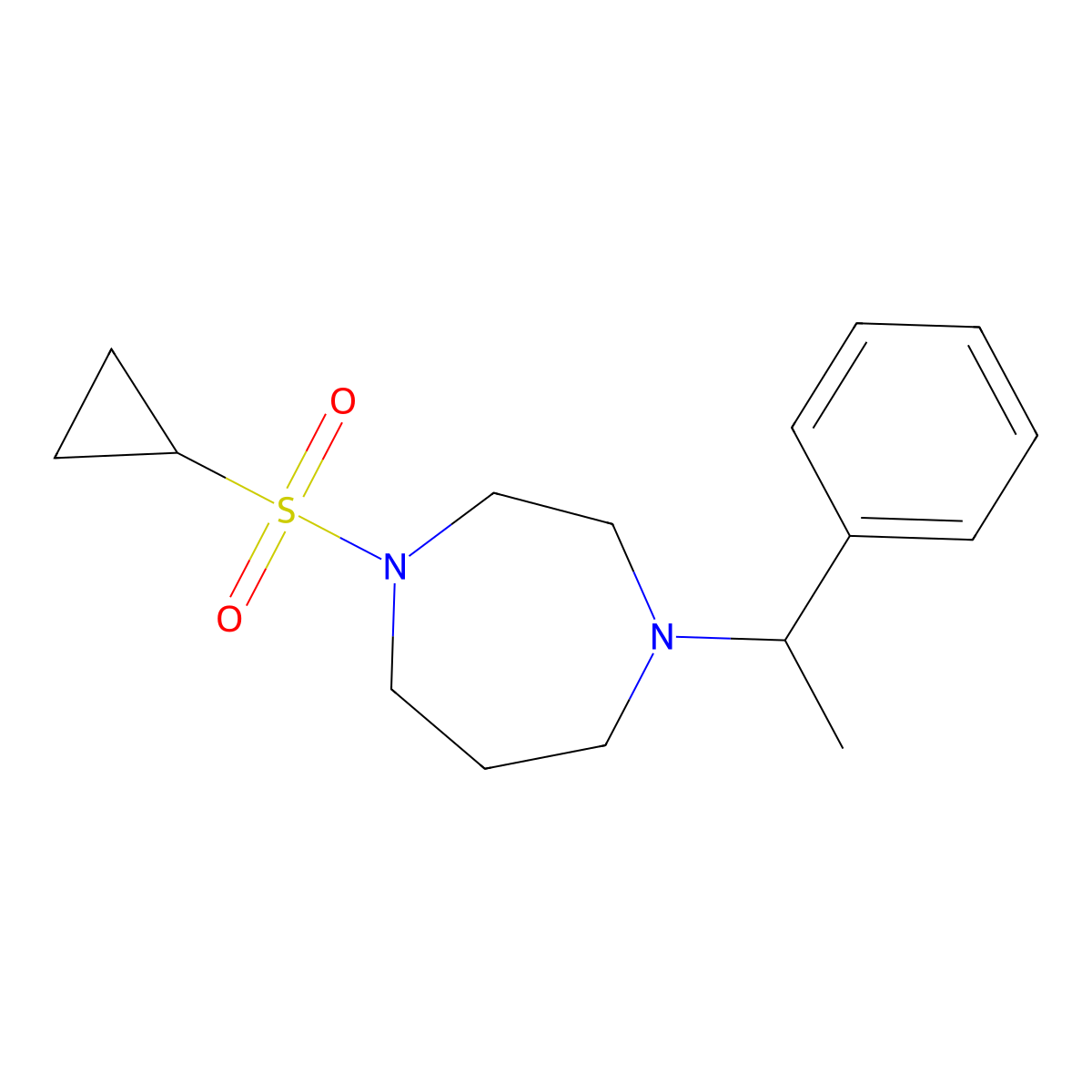 1-(Cyclopropanesulfonyl)-4-(1-phenylethyl)-1,4-diazepane molecular structure, CAS 2549062-46-4
