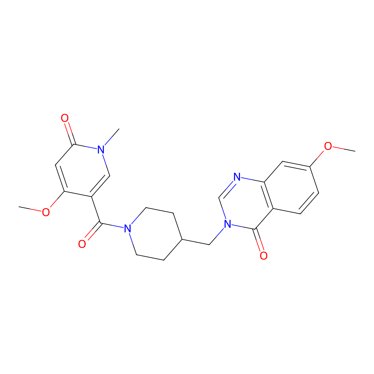 7-Methoxy-3-{[1-(4-methoxy-1-methyl-6-oxo-1,6-dihydropyridine-3-carbonyl)piperidin-4-yl]methyl}-3,4-dihydroquinazolin-4-one molecular structure, CAS 2549062-47-5