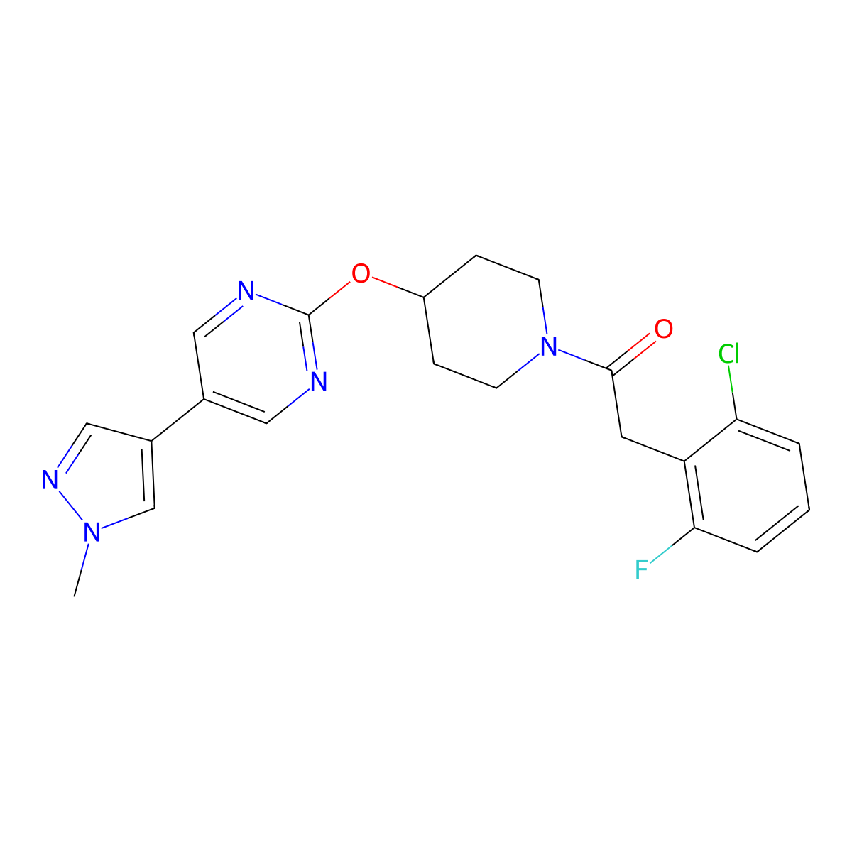 2-(2-chloro-6-fluorophenyl)-1-(4-{[5-(1-methyl-1H-pyrazol-4-yl)pyrimidin-2-yl]oxy}piperidin-1-yl)ethan-1-one molecular structure, CAS 2549062-52-2