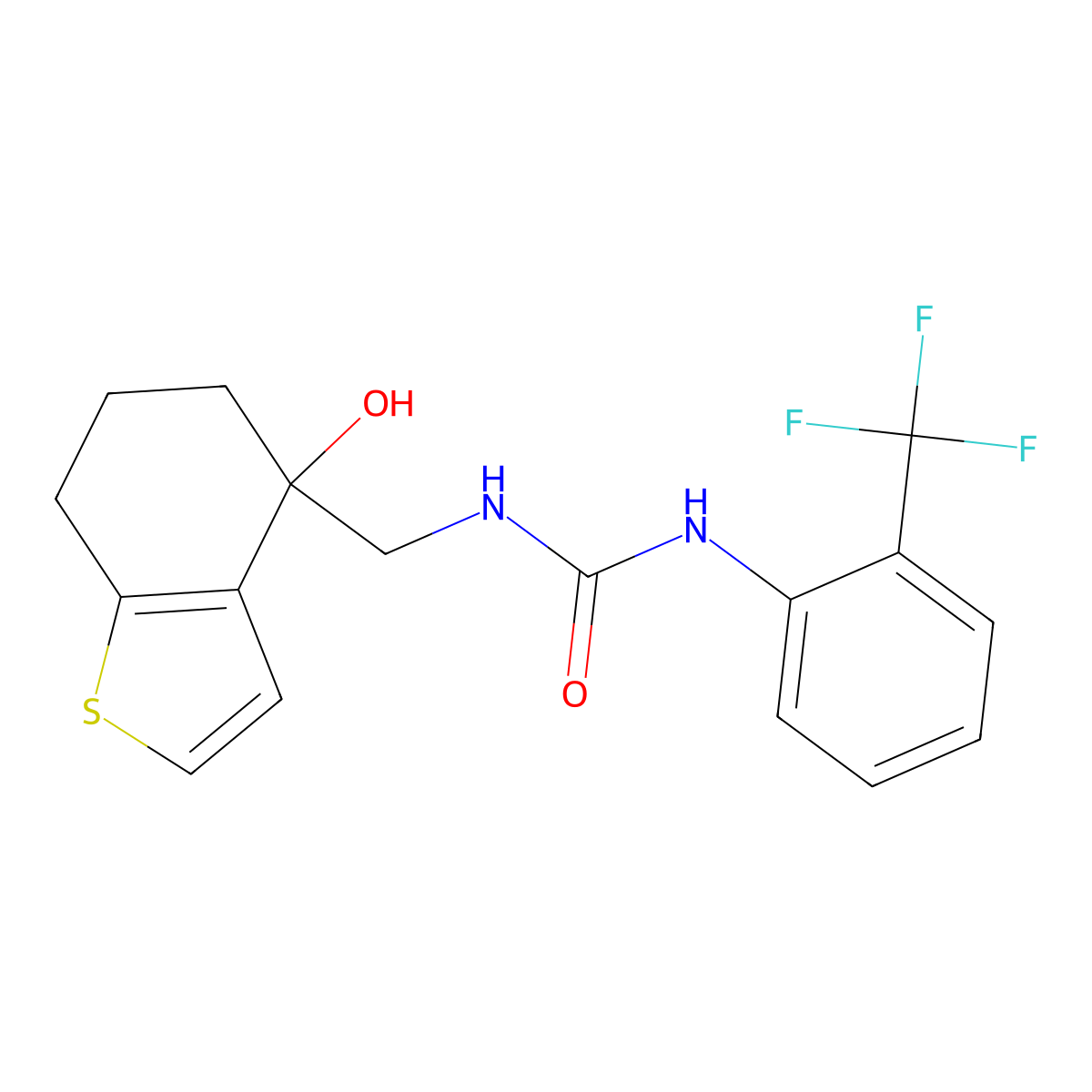 3-[(4-Hydroxy-4,5,6,7-tetrahydro-1-benzothiophen-4-yl)methyl]-1-[2-(trifluoromethyl)phenyl]urea molecular structure, CAS 2549062-55-5