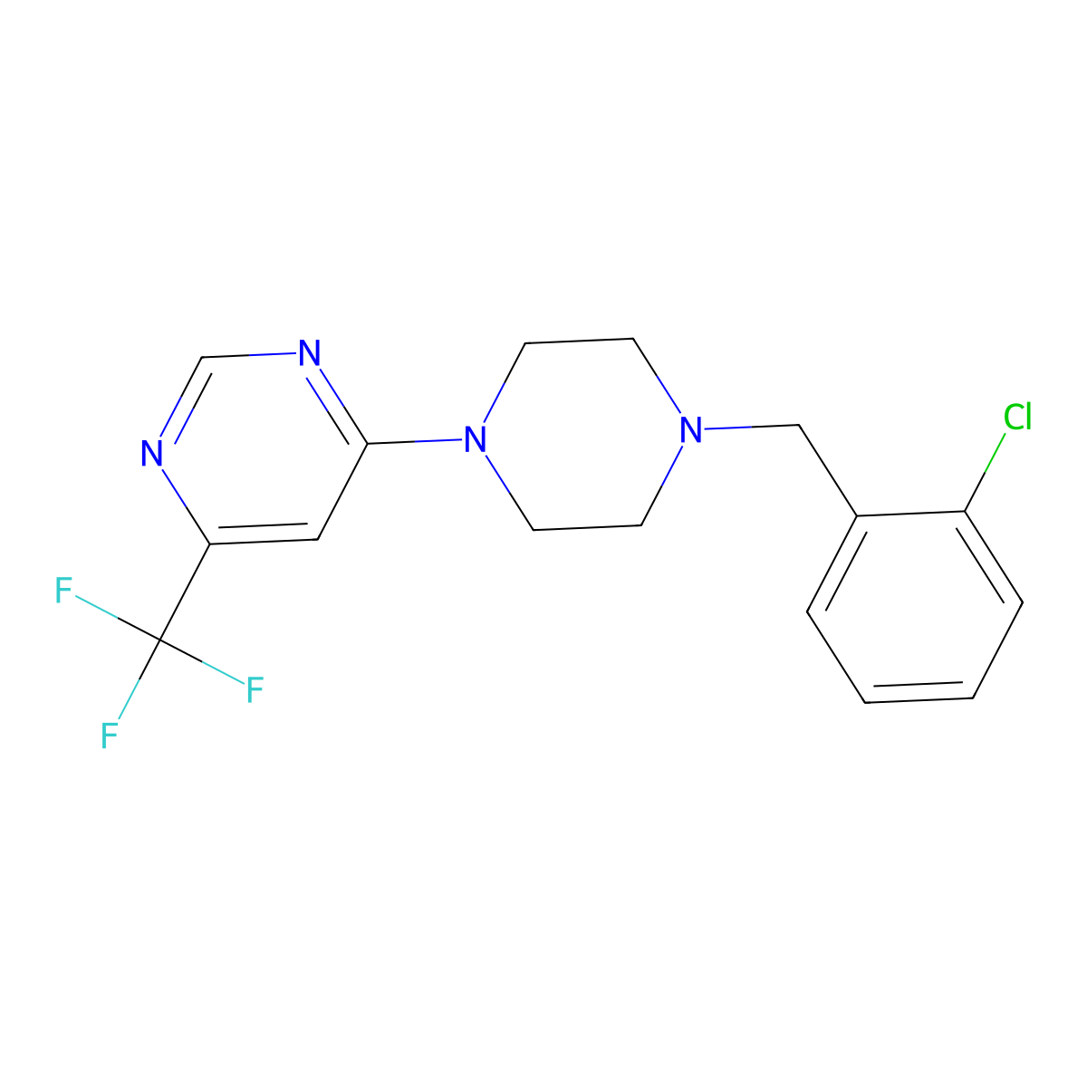 4-{4-[(2-Chlorophenyl)methyl]piperazin-1-yl}-6-(trifluoromethyl)pyrimidine molecular structure, CAS 2549062-56-6
