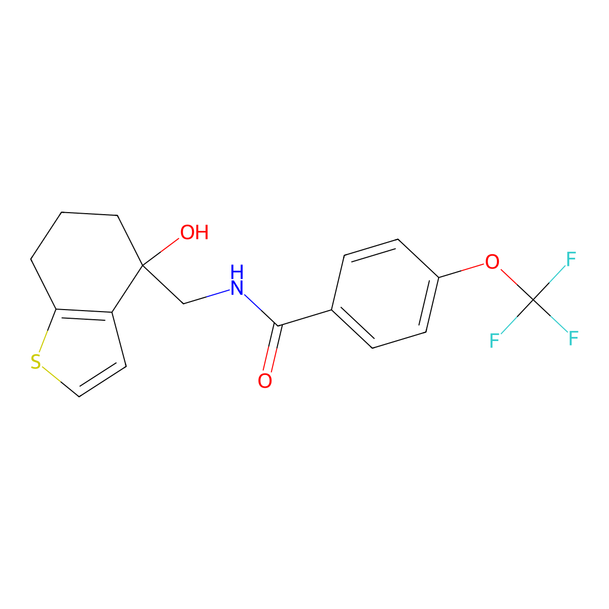 N-[(4-hydroxy-4,5,6,7-tetrahydro-1-benzothiophen-4-yl)methyl]-4-(trifluoromethoxy)benzamide molecular structure, CAS 2549062-57-7