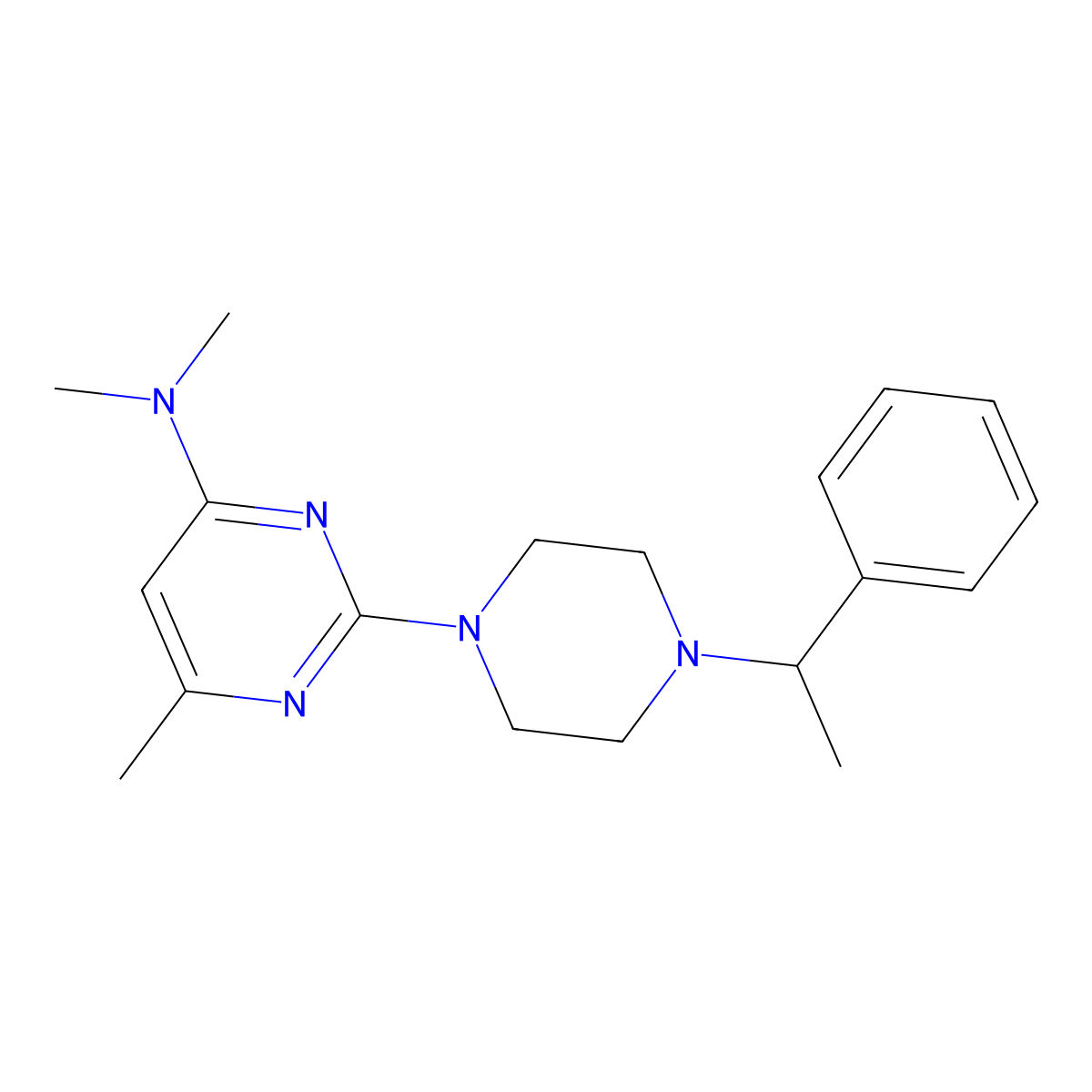 N,N,6-trimethyl-2-[4-(1-phenylethyl)piperazin-1-yl]pyrimidin-4-amine molecular structure, CAS 2549062-62-4