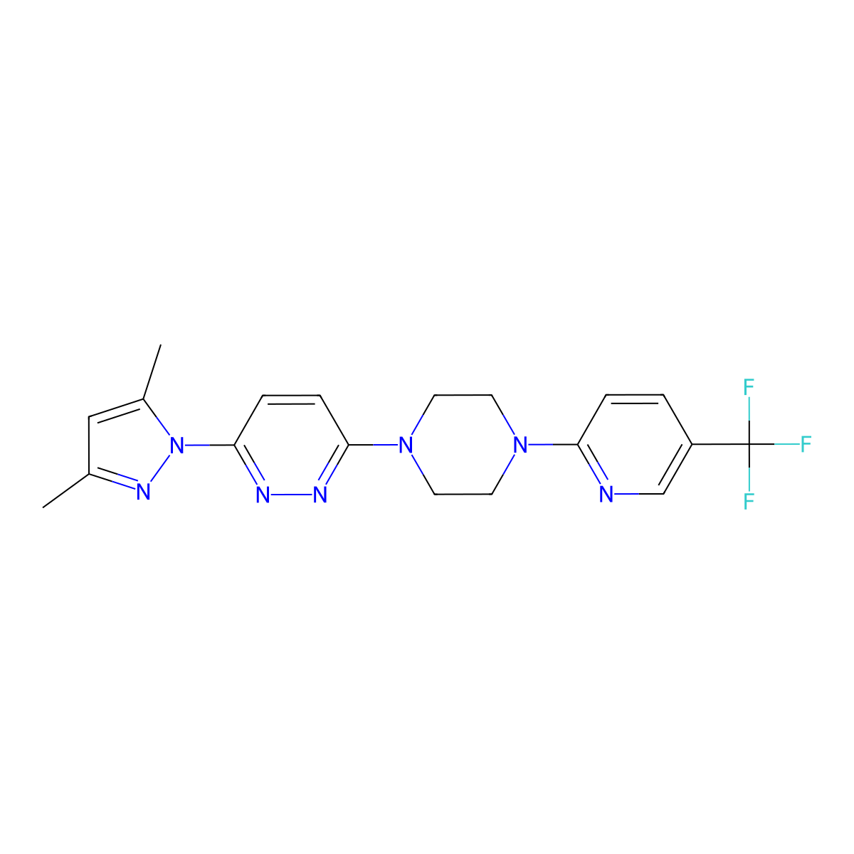 3-(3,5-dimethyl-1H-pyrazol-1-yl)-6-{4-[5-(trifluoromethyl)pyridin-2-yl]piperazin-1-yl}pyridazine molecular structure, CAS 2549062-63-5