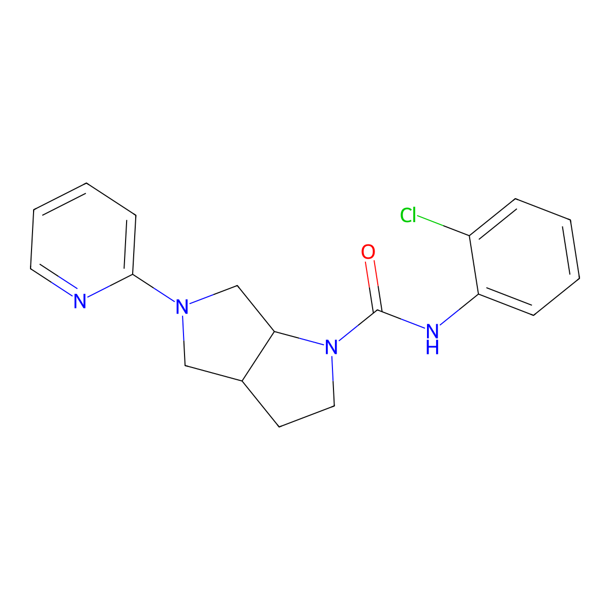 N-(2-chlorophenyl)-5-(pyridin-2-yl)-octahydropyrrolo[3,4-b]pyrrole-1-carboxamide molecular structure, CAS 2549062-64-6